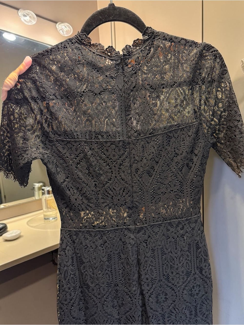 Lulus Black Whimsical Lace Mock Neck Sheath Dress Small EUC - Picture 12 of 14